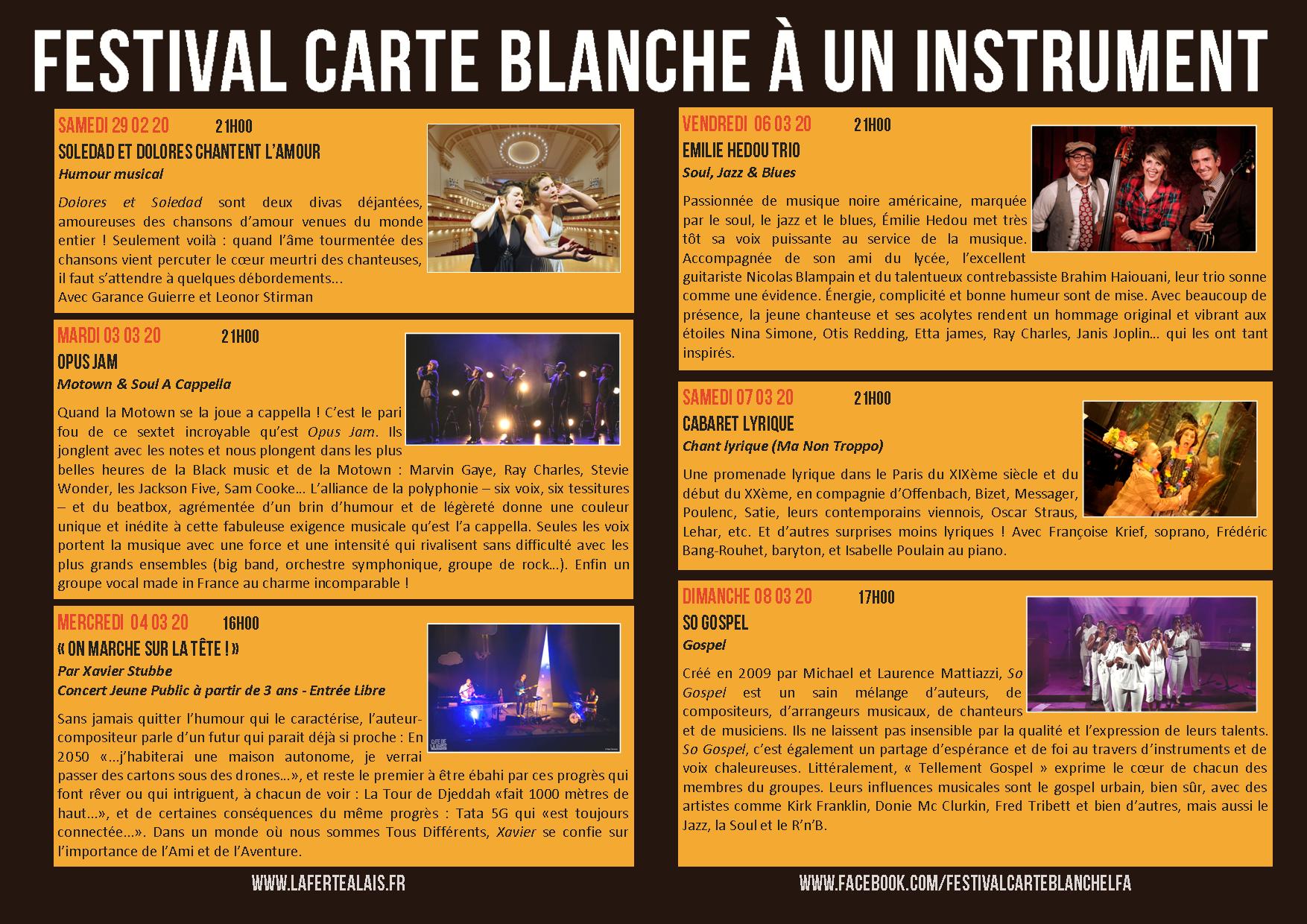 11e Festival Carte Blanche  à un instrument - La Voix - Programme Festival LFA 2020