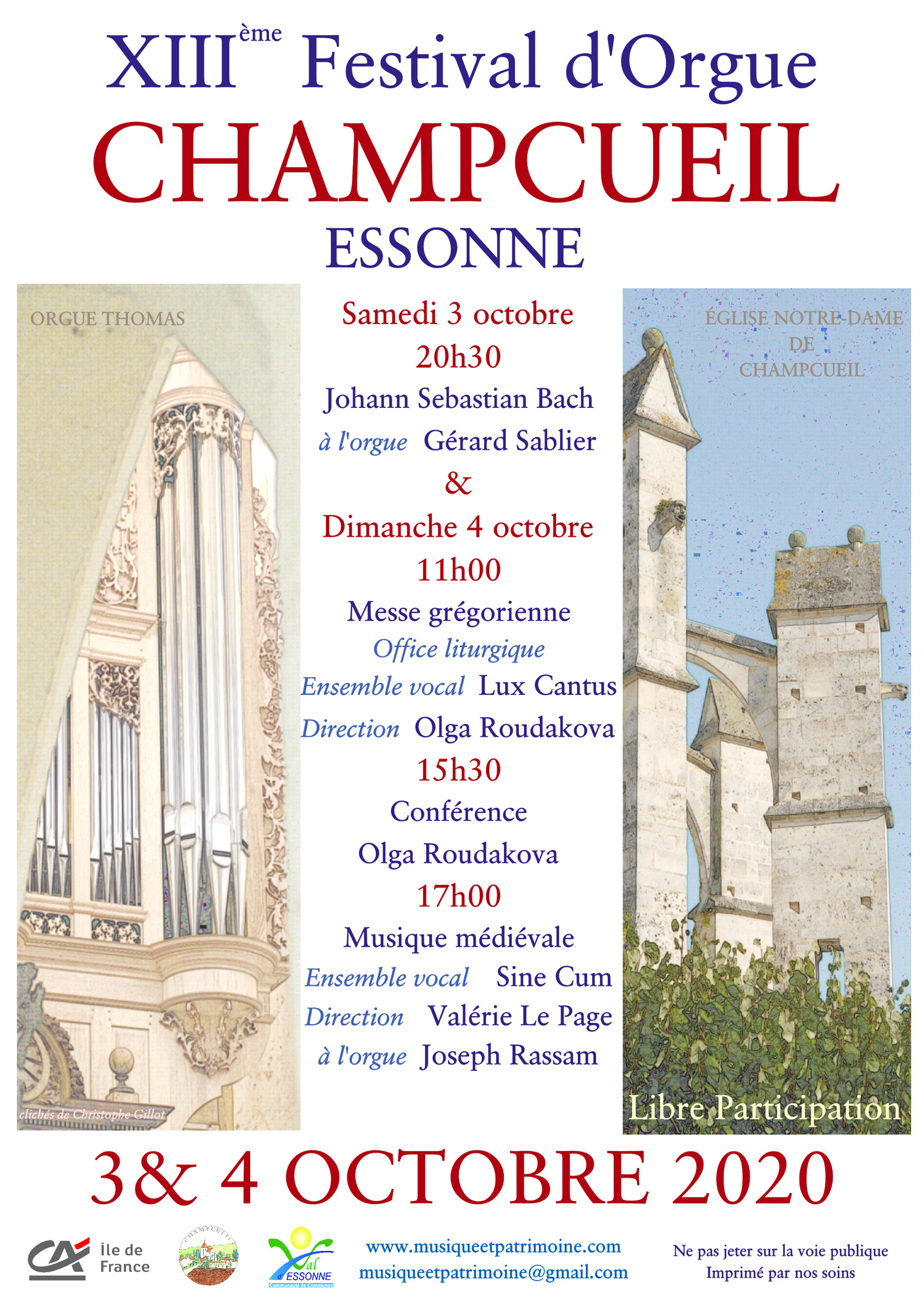XIIIème Festival d'Orgue de Champcueil 2020 - Affiche XII Ieme Festival D Orgue A Champcueil 2
