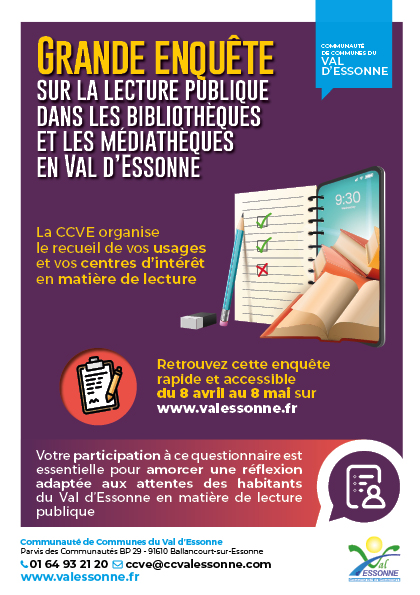 Grande enquête sur la lecture publique dans les bibliothèques et médiathèques en Val d'Essonne - Flyer Enquete V 2