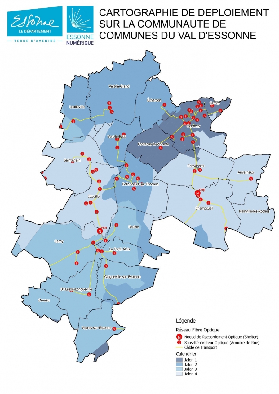Déploiement de la fibre en Val d'Essonne : état des lieux début 2019 - Carte Fibre
