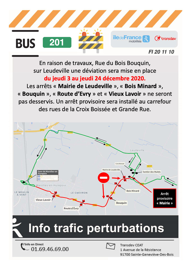 Info trafic - Ligne 201 - FI 20 11 10 Travaux Arre CC 82 T Bouquin Du 03 Au 24 12